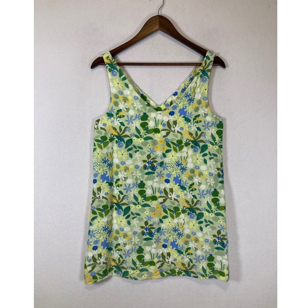 Cottagecore Yaka Studio Women Small Green Floral V-Neck Viscose Tank‎ Top